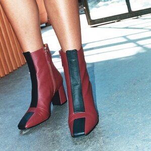 Sylven New York Jayne Apple Leather Boot - Red and Black (US 5.5)